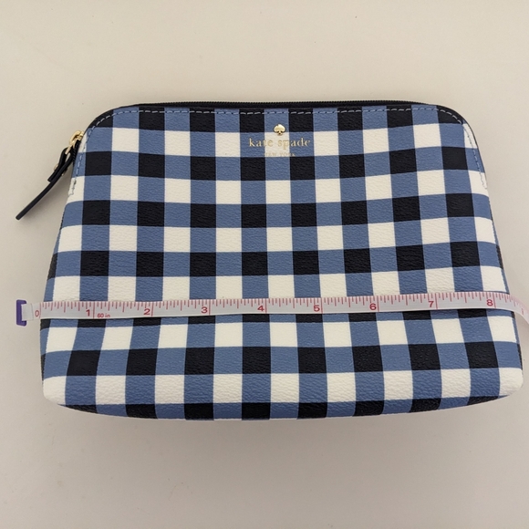 New? EXCELLENT Cond!! Kate Spade New York Blue And White Checkered Cosmetic Case - Picture 10 of 15